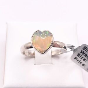 Size 8 Heart-Shaped Ethiopian Opal 925 Sterling Silver Ring